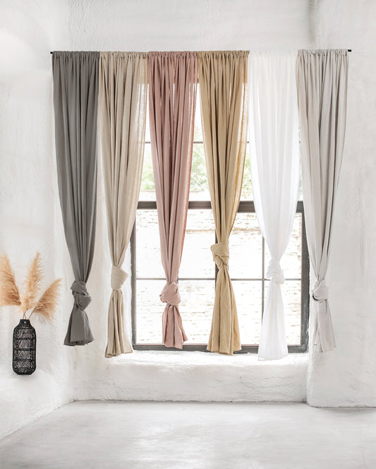 Rod pocket linen curtain panel (1 pcs) in White