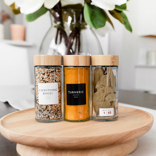 Round Spice Jars with Labels 24 Pack Set