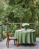 Round linen tablecloth in Forest green