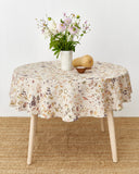 Autumn forest print Round linen tablecloth
