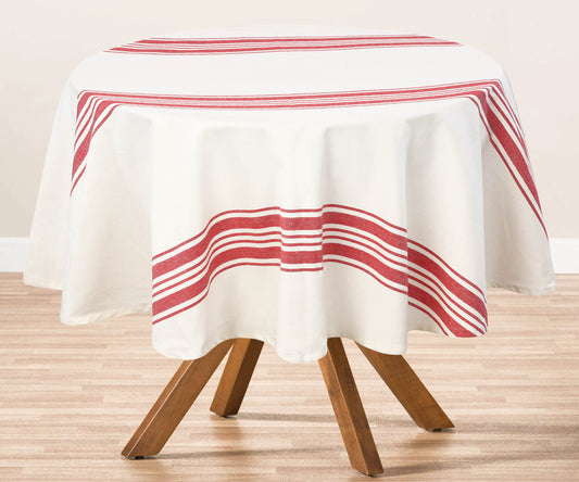 Red Striped Round Tablecloth