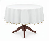 White Round Cloth Tablecloths - Scalloped Edge