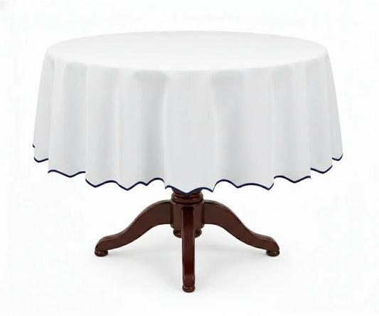 White Round Cloth Tablecloths - Scalloped Edge