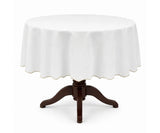 White Round Cloth Tablecloths - Scalloped Edge