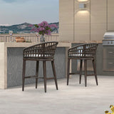 PURPLE LEAF Outdoor Bar Stools Counter Stools Rattan Bar Stools Chair with Backrest for Indoor or Outdoor, Kitchen lsland