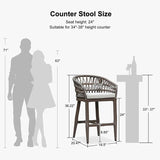 PURPLE LEAF Outdoor Bar Stools Counter Stools Rattan Bar Stools Chair with Backrest for Indoor or Outdoor, Kitchen lsland