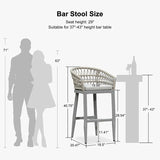 PURPLE LEAF Outdoor Bar Stools Counter Stools Rattan Bar Stools Chair with Backrest for Indoor or Outdoor, Kitchen lsland