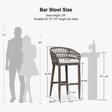 PURPLE LEAF Outdoor Bar Stools Counter Stools Rattan Bar Stools Chair with Backrest for Indoor or Outdoor, Kitchen lsland