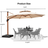PURPLE LEAF Outdoor Garden Umbrella with Base, Cantilever Umbrellas in Wood Color