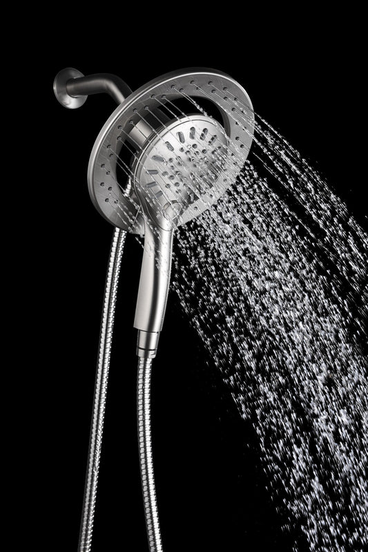 Valkyrie Retro-Fit 3-Spray Patterns with 7.48 in. Wall Mounted Dual Shower Heads with Magnetic Divert in Brushed Nickel