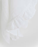 Ruffle trim linen tea towel in White