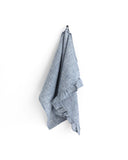 Ruffle trim linen tea towel in Blue melange
