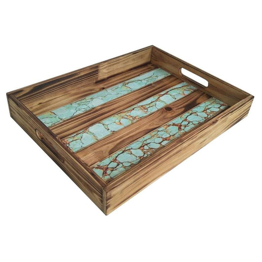 Wooden Tray w/ Turquoise Inlay, 2 MOQ