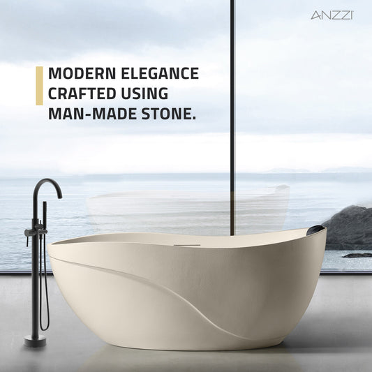Kelut Series 67 in. Flat Bottom Solid Surface Freestanding Soaking Bathtub