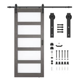 Frasassi Series 36 in. x 84 in. Light Wood MDF Interior Sliding Barn Door with Frosted Glass and Hardware Kit in Matte Black