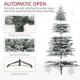HOMCOM 7.5ft Snow Flocked Artificial Christmas Tree, Pre-Lit Christmas Tree with 500 LED Lights and 1264 Branch Tips, Green