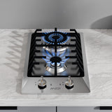 12 in. 2-Burner Recessed Gas Cooktop in Stainless Steel with Power Burners 5800-15000 BTU/h and NG/LP Convertible