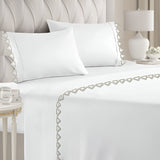 Ashley 400TC Cotton Traingle Embroidery Sateen Solid Sheet Set