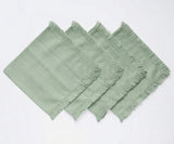 Sage Green Cloth Napkins - Fringe Trimmed