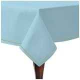 Single Embroidery Border Sateen Cotton Solid Table Cloth - Light Blue