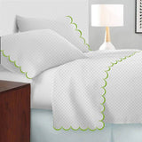 Allena 400TC Cotton Scallop Embroidery Sateen Microcheck Sheet Set