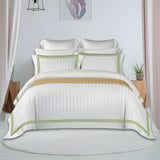 400TC Cotton Sateen Triple Edge Embroidery Stripe Duvet Cover Set