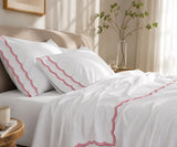 Red Scallop Embroidery Sheet Set