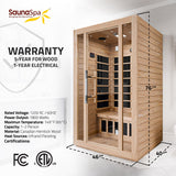 Maldives 2-Person Indoor Hemlock Wooden Low EMF Carbon FAR Infrared Home Sauna Room with LED Touch Control Panel