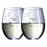 Set of 2 Zodiac Sign Wine Glasses with 2 Wooden Coasters (Scorpio)