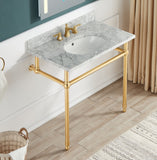 ANZZI Verona 34.5" Wall Mounted Console Sink (34" H), Scratch-Resistant Carrara White Stone Countertop, Ceramic Sink, Optional Frame Finishes