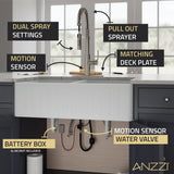ANZZI Ola Touchless Faucet, 1-Handle, Dual Spray Pull-Down Sprayer, Motion Sensor Activation, Deck Plate Included, Rhino Alloy, Multiple Finishes