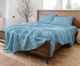 Sky Blue Linen Bed Sheet Set