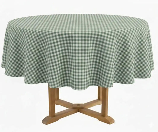 Sage Green Checked Tablecloth - Round