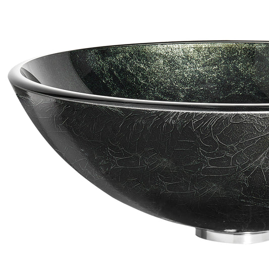 Amalfi Round Glass Vessel Bathroom Sink with Stellar Black Finish