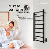 ANZZI Bell Series 8-Bar Wall Mounted Towel Warmer (23.6" L x 36.25" H), Dual Installation, Digital Control Panel, Rhino Alloy Certified Stainless Steel
