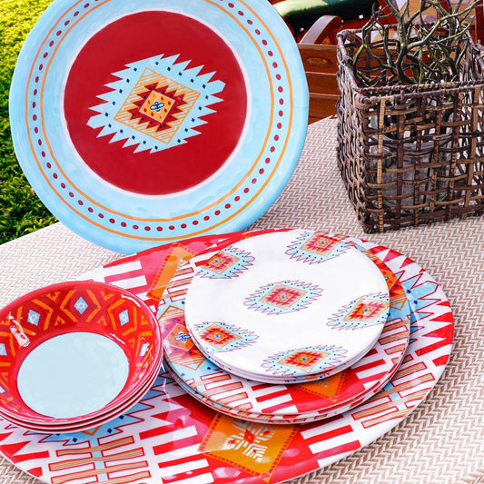Southwest Motif 14PC Melamine Dinnerware Set, 2 MOQ