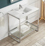 ANZZI Orchard 36" Ultramodern Console Sink (36" W x 34" H), Glossy White Solid Surface Top, Tempered Glass Shelf, Multiple Frame Finishes