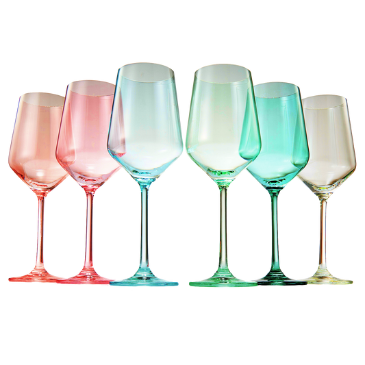 Colored Crystal Wine Glass Set of 6 - Large 12 oz (Summer)