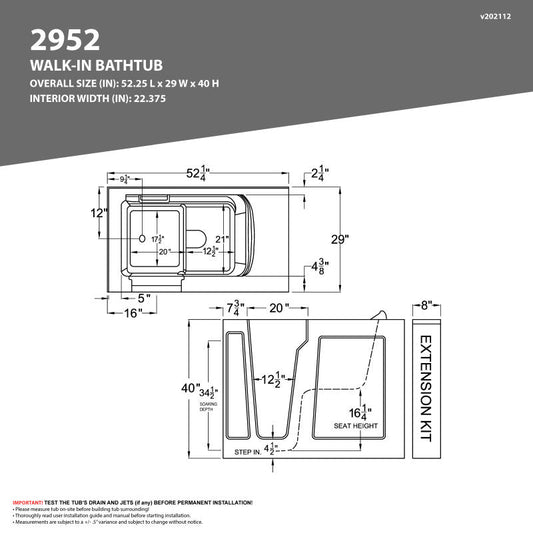 ANZZI 29" x 52" Therapeutic Walk-In Tub with Dual Hydrotherapy (Air & Water), Fast Drain, Inline Heater, Chromatherapy, Aromatherapy, and Quick Fill Faucet