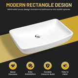 Molly Series 23 in. Rectangular Ceramic Vessel Sink Basin in Glossy White with Curved Edge for Countertop Bathroom Vanity