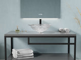 Diamante Round Clear Glass Vessel Bathroom Sink with Faceted Pattern