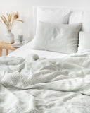Striped in forest green linen pillowcase