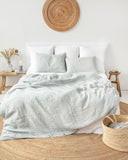 Striped in forest green linen duvet cover set (3 pcs)