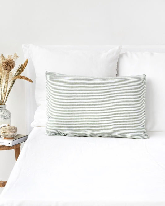Striped in forest green linen pillowcase