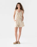 Striped in sand medium weight linen fabric (180 g/m2)
