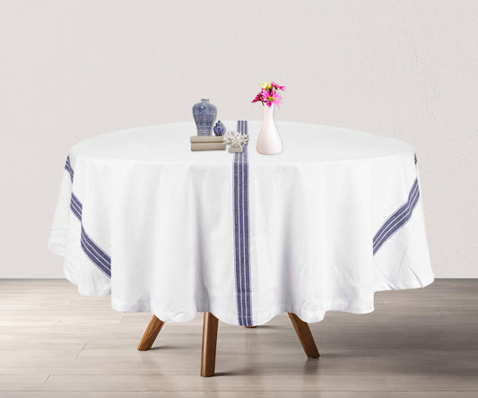 Round Tablecloth 63 inch - Striped Cotton Tablecloth