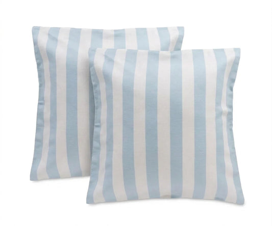 Blue Striped Cushion Covers, Cotton Linen Set of 2