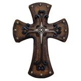 Studded Tooled Leather Wood Cross w/ Silver Cross Overlay, 4 MOQ