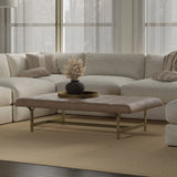 A Upholstered Leather Coffee Table with Metal Base