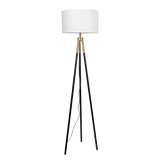Sway Brassed Gold Floor Lamp with On/Off Switch Triple Legs White Fabric Shade
